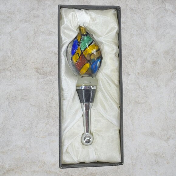 NEW "STAINED GLASS" WINE CORK -- Glass and Metal, Wine Bottle Decor/Cork, In Box - Picture 2 of 5